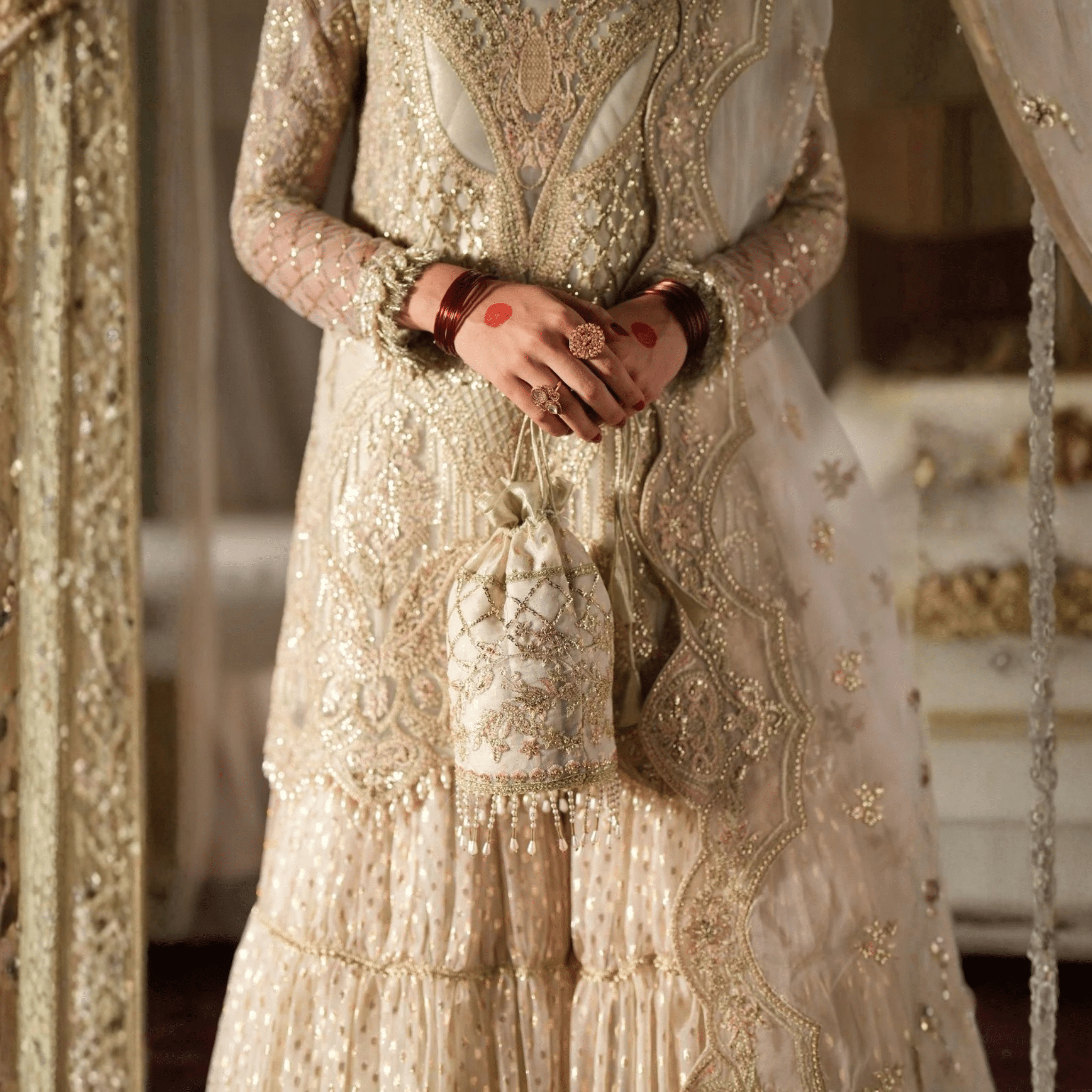 • Clothing: Embroidered/Printed suit for women - Made of best quality fabric - lawn or linen or chiffon - pure silk - Available at Najma Designs & Co. • Jewelry: Gold - plated stud earrings for