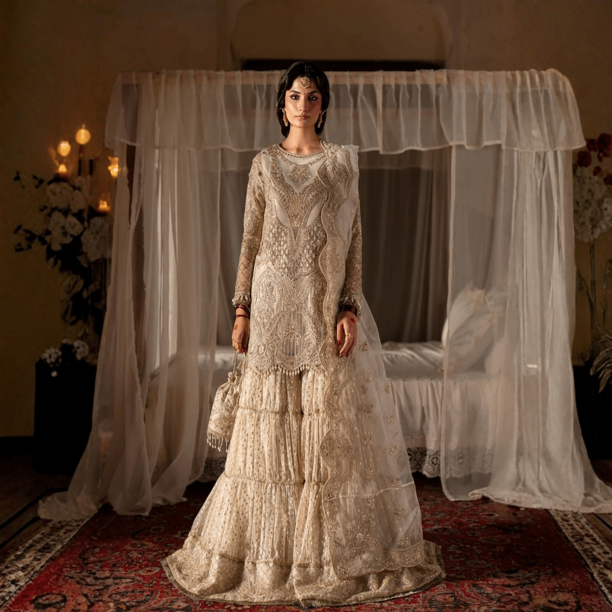 • Clothing: Embroidered/Printed suit for women - Made of best quality fabric - lawn or linen or chiffon - pure silk - Available at Najma Designs & Co. • Jewelry: Gold - plated stud earrings for