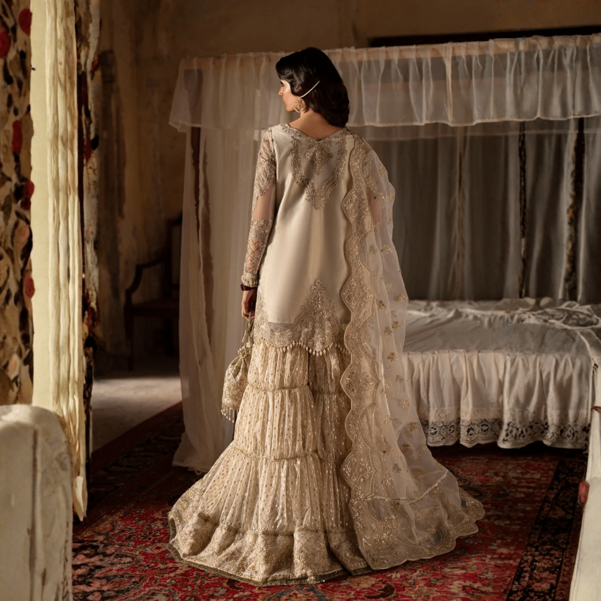 • Clothing: Embroidered/Printed suit for women - Made of best quality fabric - lawn or linen or chiffon - pure silk - Available at Najma Designs & Co. • Jewelry: Gold - plated stud earrings for