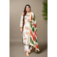 Chiffon Coral Three-Piece Suit Hand Embroidery with Dyed Dupatta 