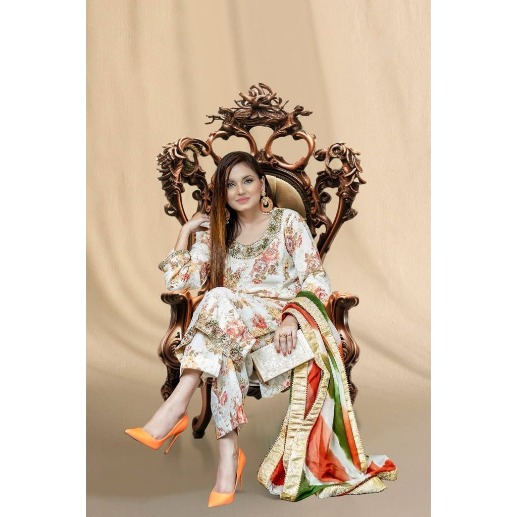Naqshi work on Embroidery Chiffon - NajmaDesigns & Co.