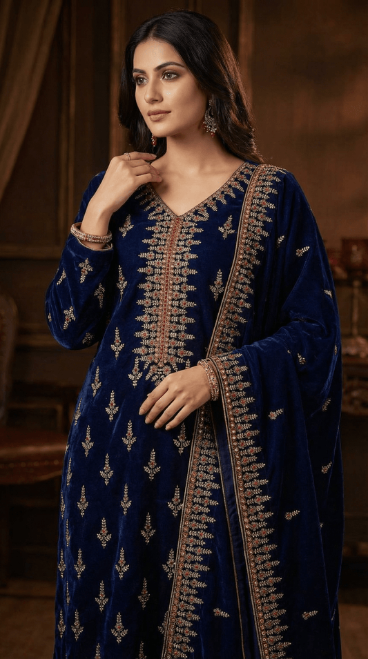 • Clothing: Embroidered/Printed suit for women - Made of best quality fabric - lawn or linen or chiffon - pure silk - Available at Najma Designs & Co. • Jewelry: Gold - plated stud earrings for