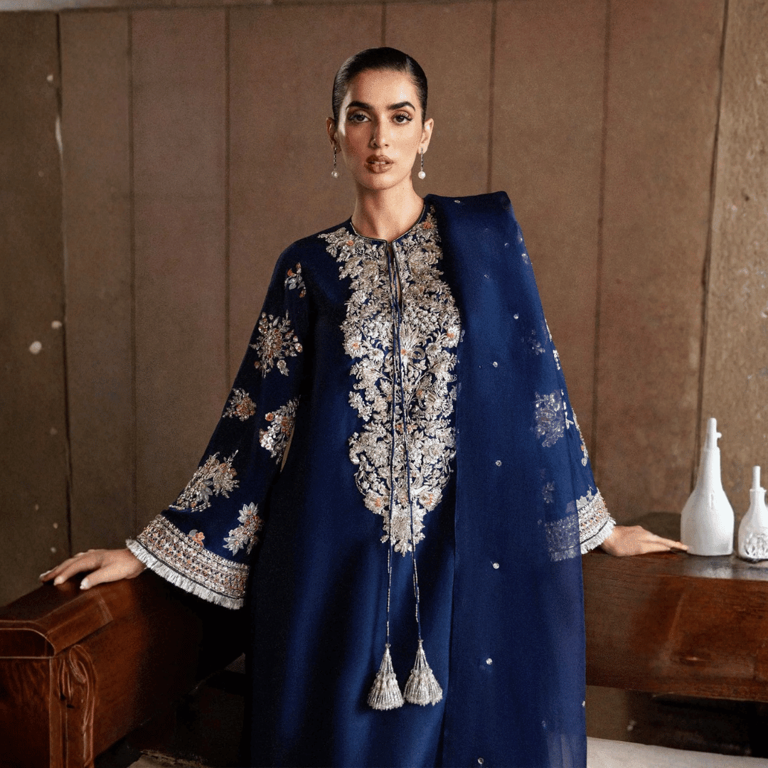 • Clothing: Embroidered/Printed suit for women - Made of best quality fabric - lawn or linen or chiffon - pure silk - Available at Najma Designs & Co. • Jewelry: Gold - plated stud earrings for