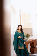 • Clothing: Embroidered/Printed suit for women - Made of best quality fabric - lawn or linen or chiffon - pure silk - Available at Najma Designs & Co. • Jewelry: Gold - plated stud earrings for