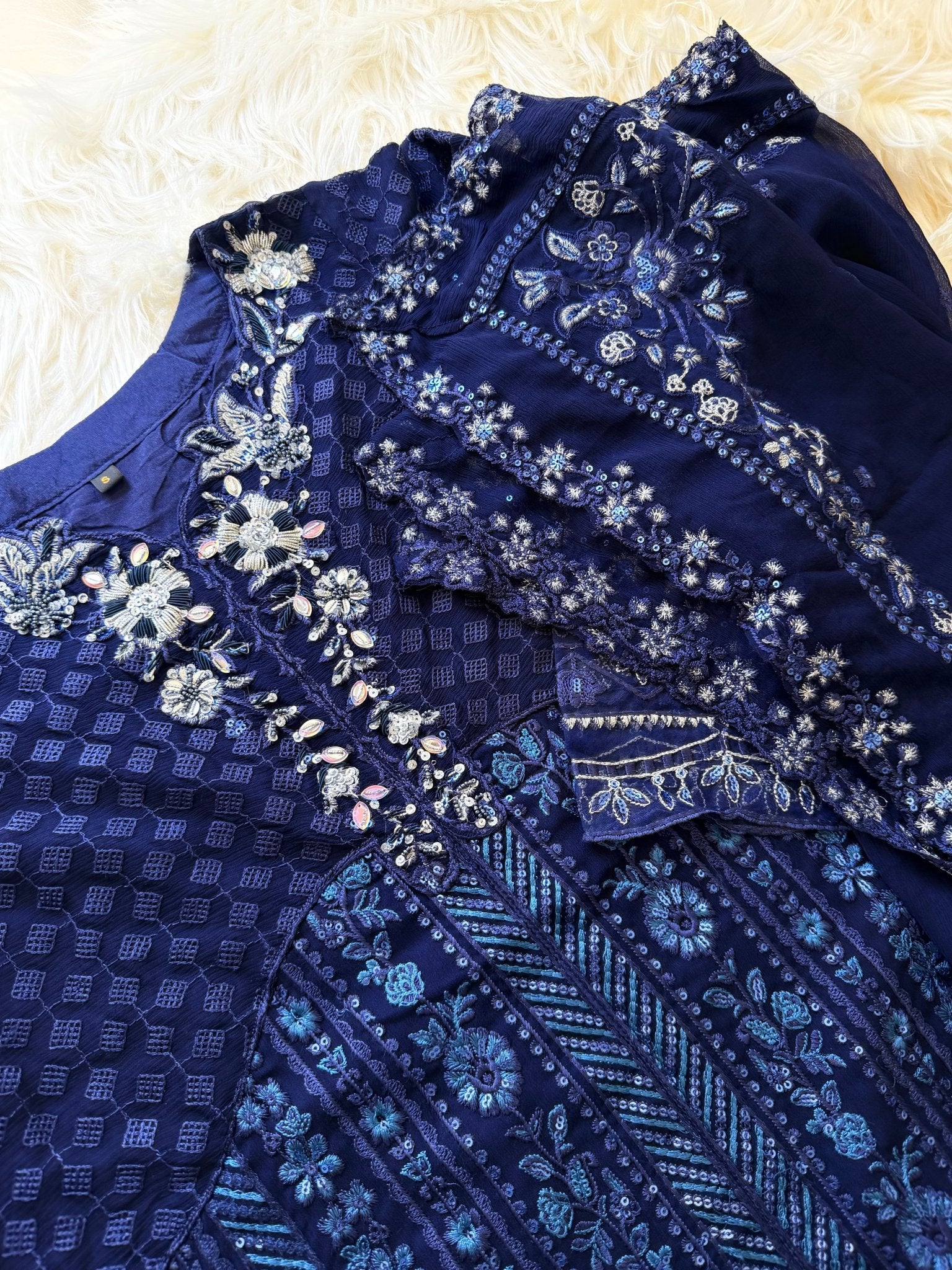 • Clothing: Embroidered/Printed suit for women - Made of best quality fabric - lawn or linen or chiffon - pure silk - Available at Najma Designs & Co. • Jewelry: Gold - plated stud earrings for