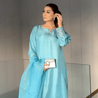 • Clothing: Embroidered/Printed suit for women - Made of best quality fabric - lawn or linen or chiffon - pure silk - Available at Najma Designs & Co. • Jewelry: Gold - plated stud earrings for
