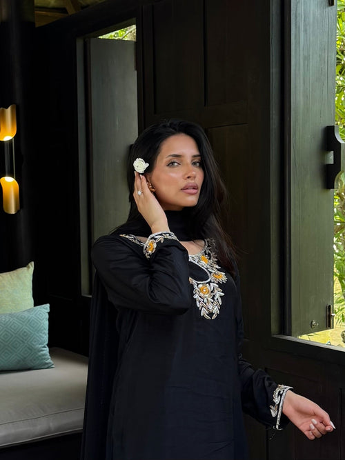 • Clothing: Embroidered/Printed suit for women - Made of best quality fabric - lawn or linen or chiffon - pure silk - Available at Najma Designs & Co. • Jewelry: Gold - plated stud earrings for