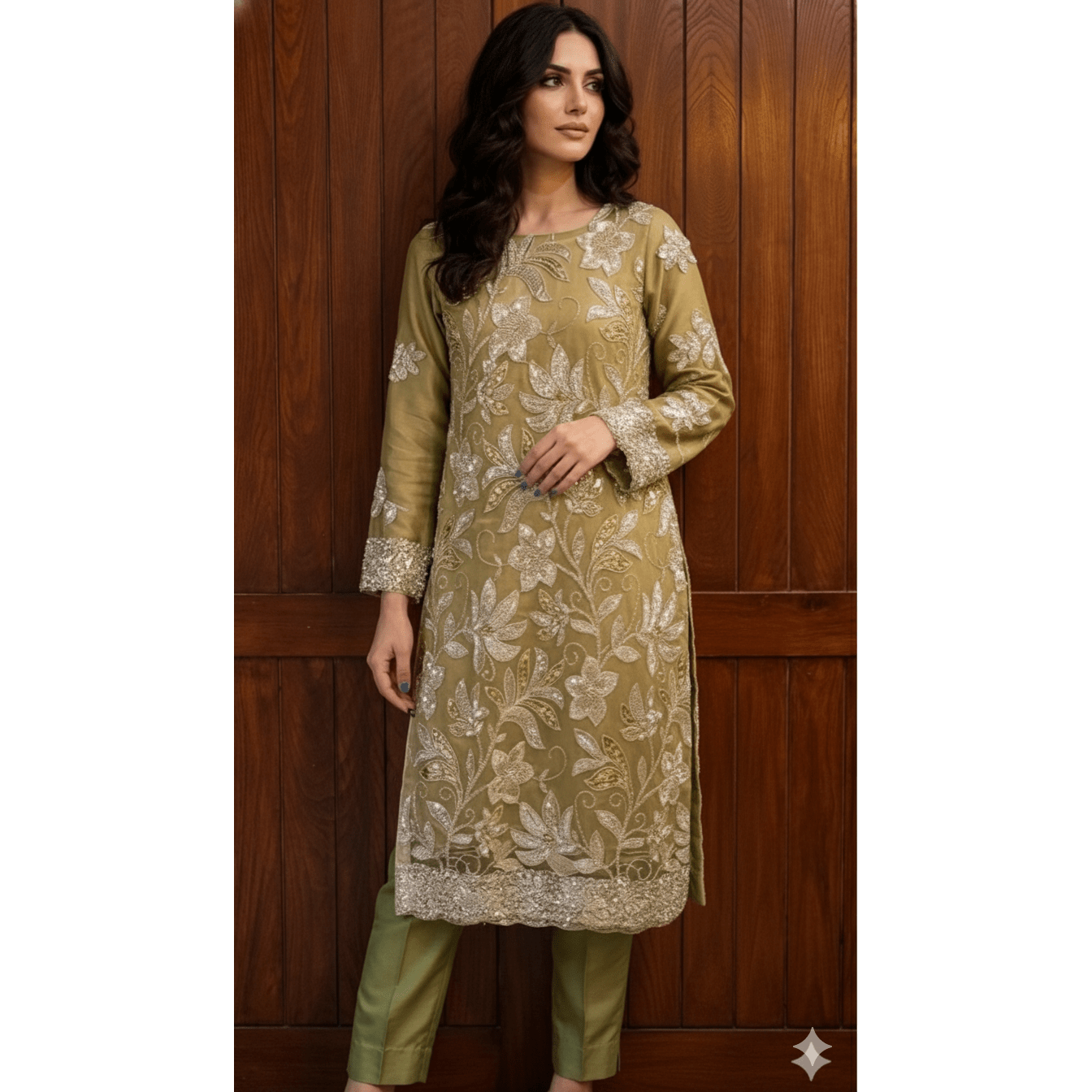 • Clothing: Embroidered/Printed suit for women - Made of best quality fabric - lawn or linen or chiffon - pure silk - Available at Najma Designs & Co. • Jewelry: Gold - plated stud earrings for