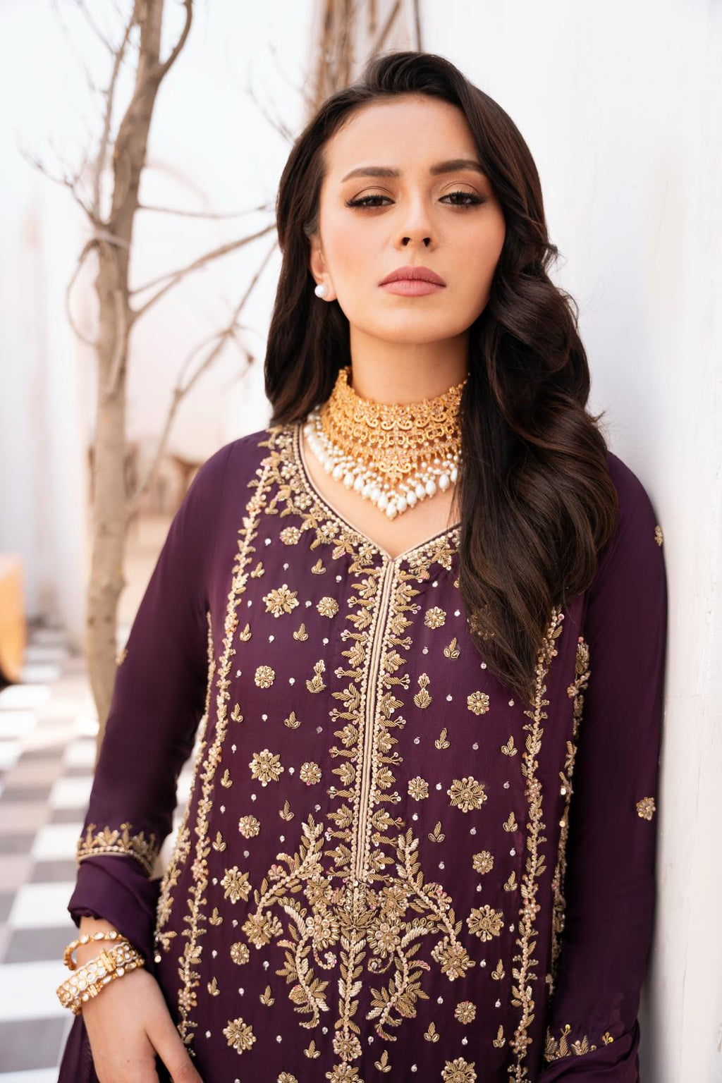 • Clothing: Embroidered/Printed suit for women - Made of best quality fabric - lawn or linen or chiffon - pure silk - Available at Najma Designs & Co. • Jewelry: Gold - plated stud earrings for