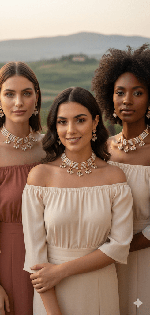 • Clothing: Embroidered/Printed suit for women - Made of best quality fabric - lawn or linen or chiffon - pure silk - Available at Najma Designs & Co. • Jewelry: Gold - plated stud earrings for