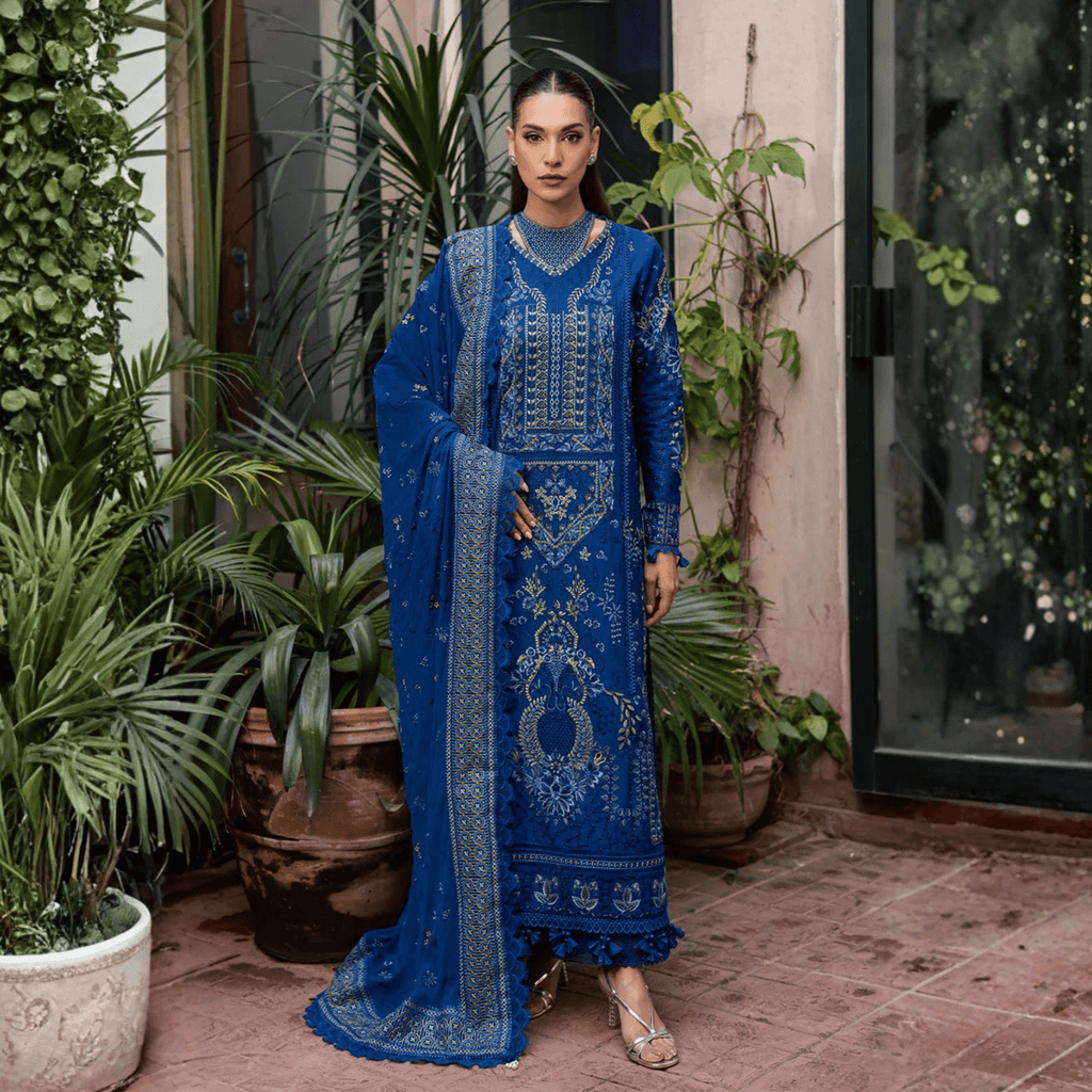 • Clothing: Embroidered/Printed suit for women - Made of best quality fabric - lawn or linen or chiffon - pure silk - Available at Najma Designs & Co. • Jewelry: Gold - plated stud earrings for