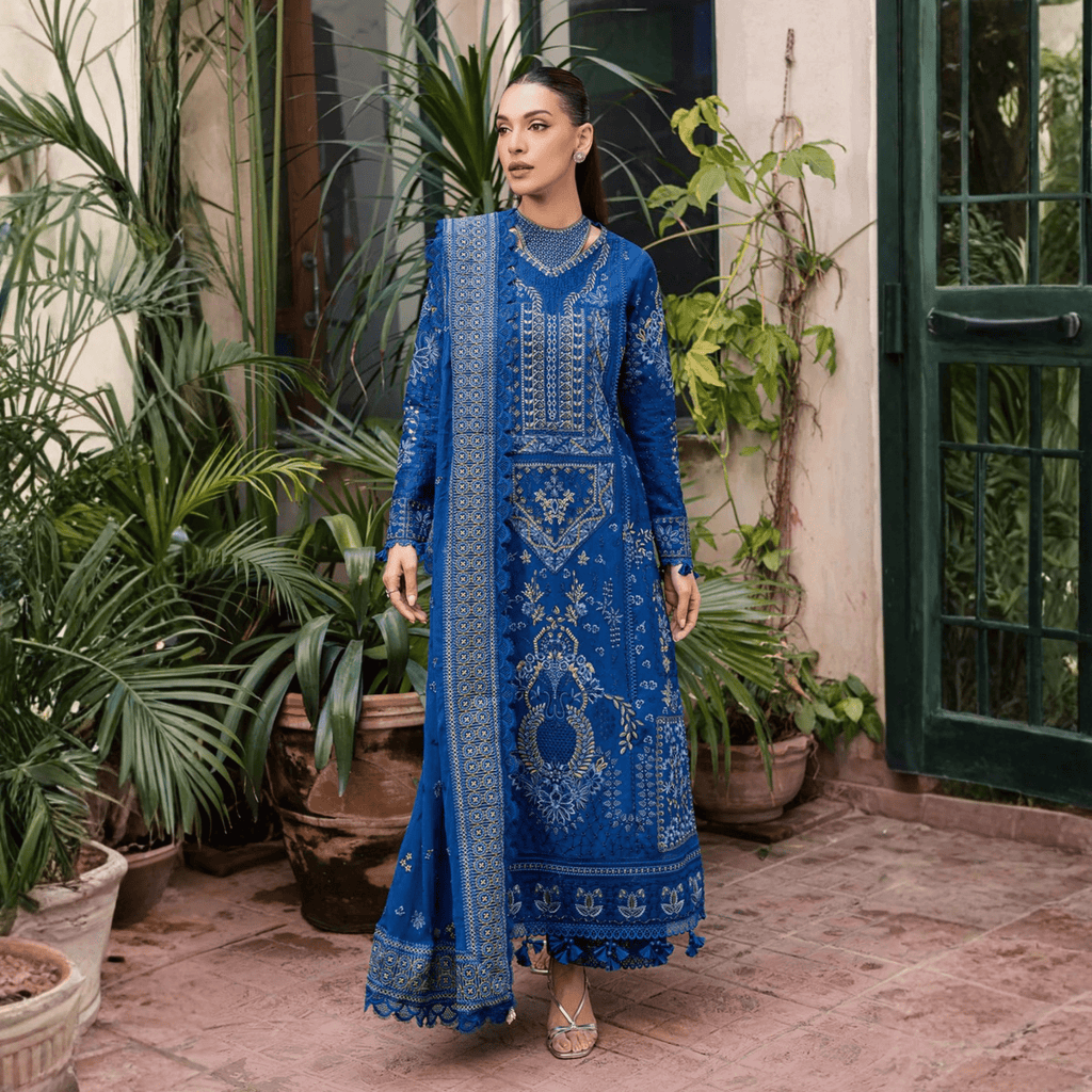 • Clothing: Embroidered/Printed suit for women - Made of best quality fabric - lawn or linen or chiffon - pure silk - Available at Najma Designs & Co. • Jewelry: Gold - plated stud earrings for
