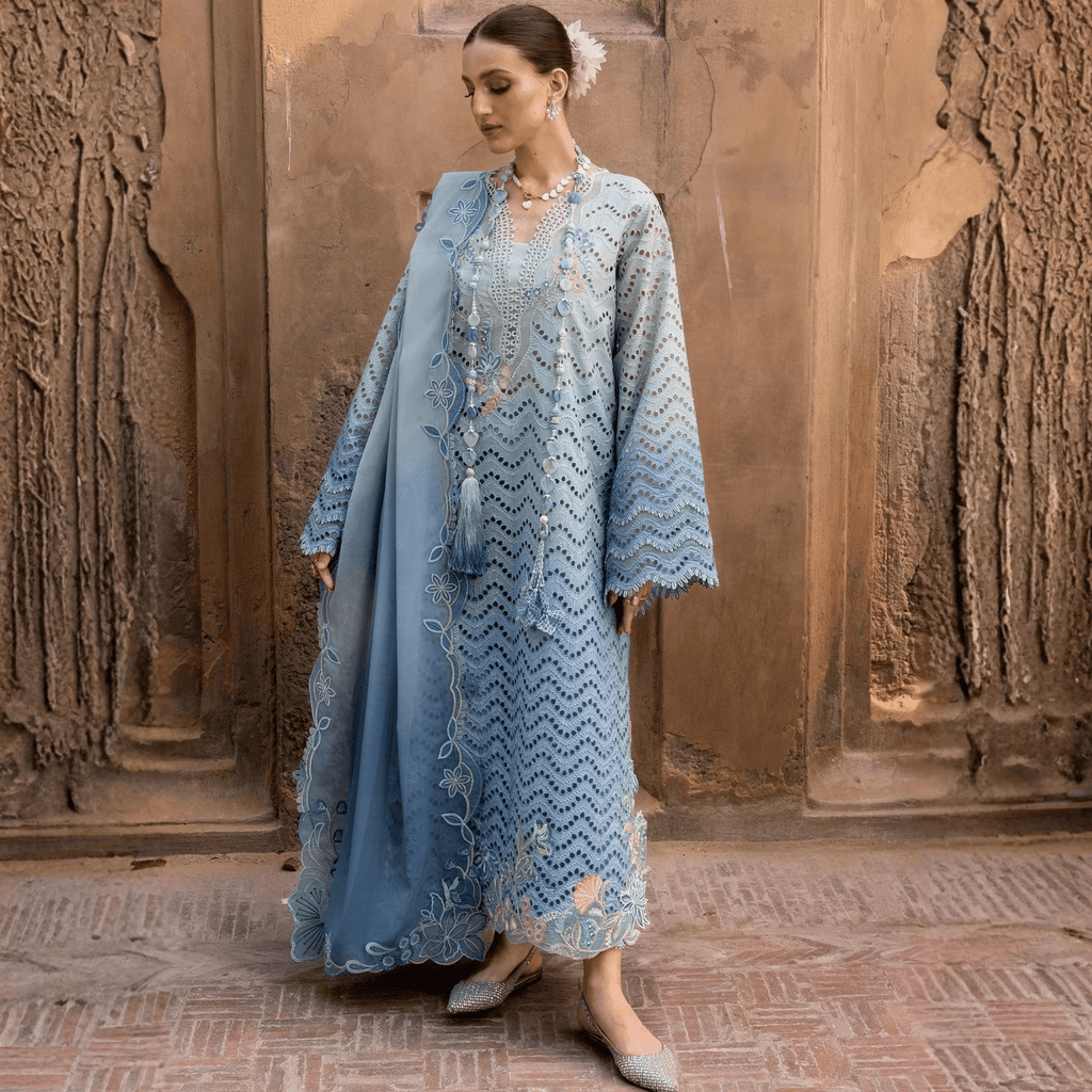 • Clothing: Embroidered/Printed suit for women - Made of best quality fabric - lawn or linen or chiffon - pure silk - Available at Najma Designs & Co. • Jewelry: Gold - plated stud earrings for