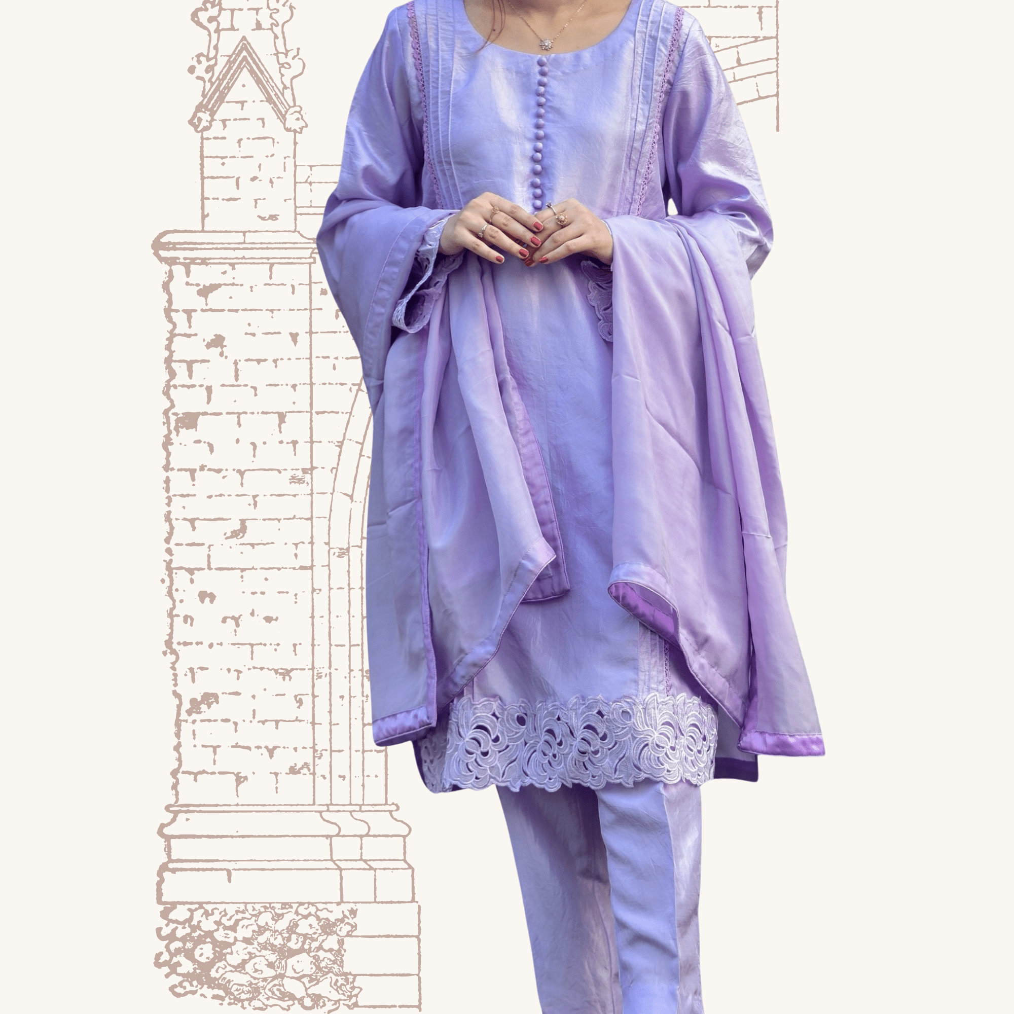 • Clothing: Embroidered/Printed suit for women - Made of best quality fabric - lawn or linen or chiffon - pure silk - Available at Najma Designs & Co. • Jewelry: Gold - plated stud earrings for