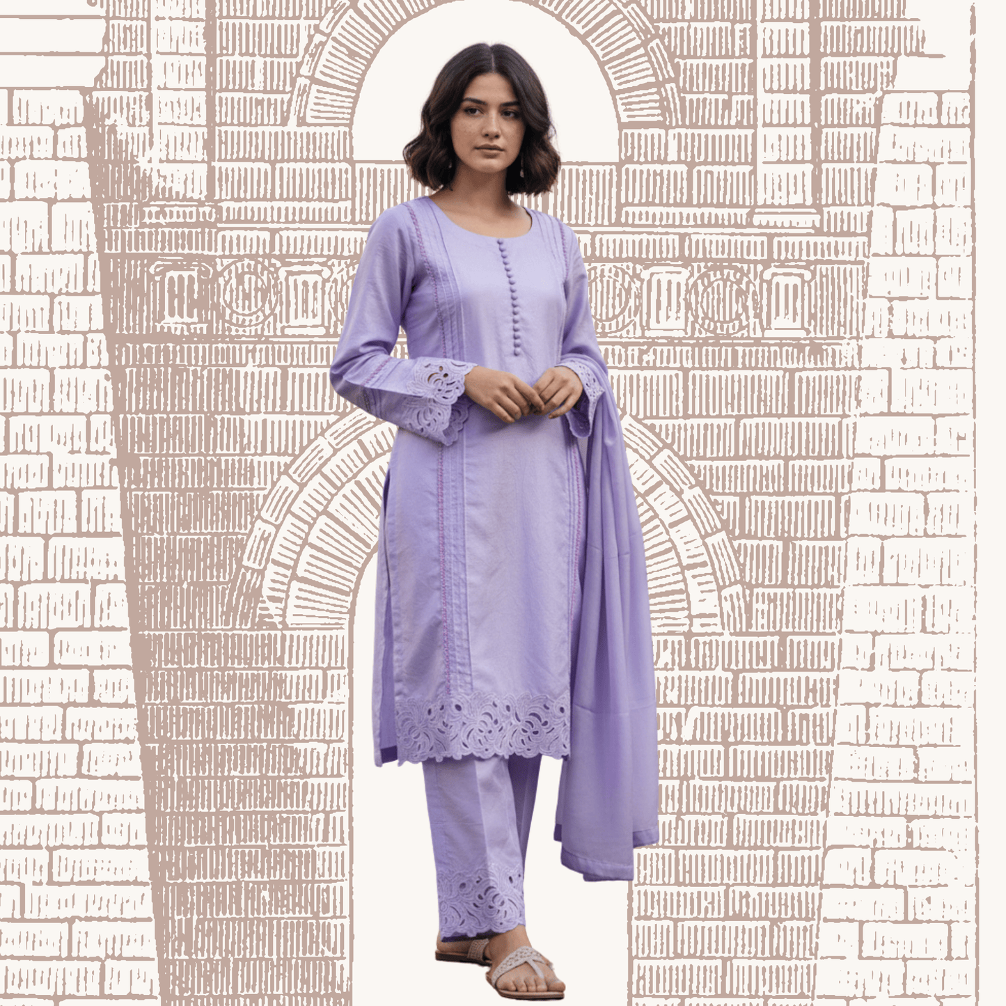 • Clothing: Embroidered/Printed suit for women - Made of best quality fabric - lawn or linen or chiffon - pure silk - Available at Najma Designs & Co. • Jewelry: Gold - plated stud earrings for