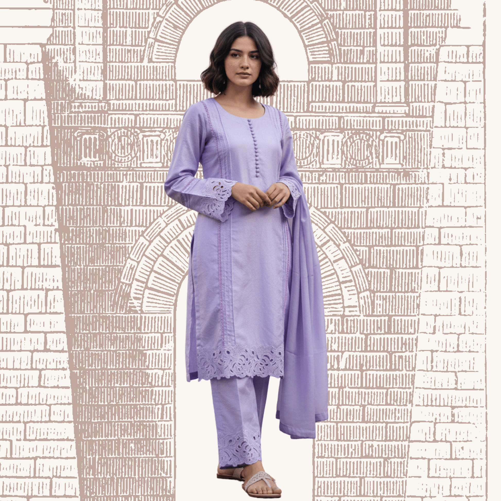 • Clothing: Embroidered/Printed suit for women - Made of best quality fabric - lawn or linen or chiffon - pure silk - Available at Najma Designs & Co. • Jewelry: Gold - plated stud earrings for