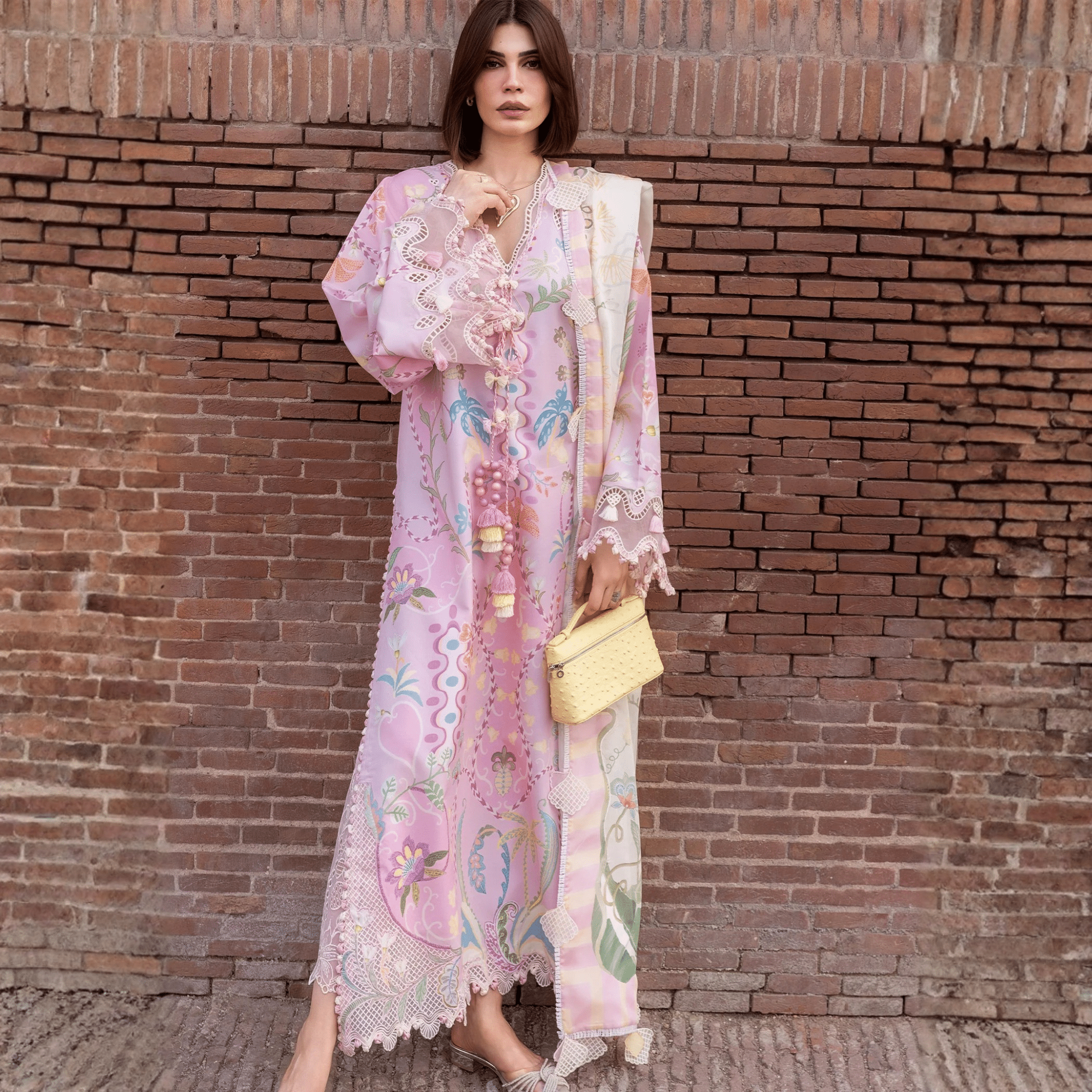 • Clothing: Embroidered/Printed suit for women - Made of best quality fabric - lawn or linen or chiffon - pure silk - Available at Najma Designs & Co. • Jewelry: Gold - plated stud earrings for