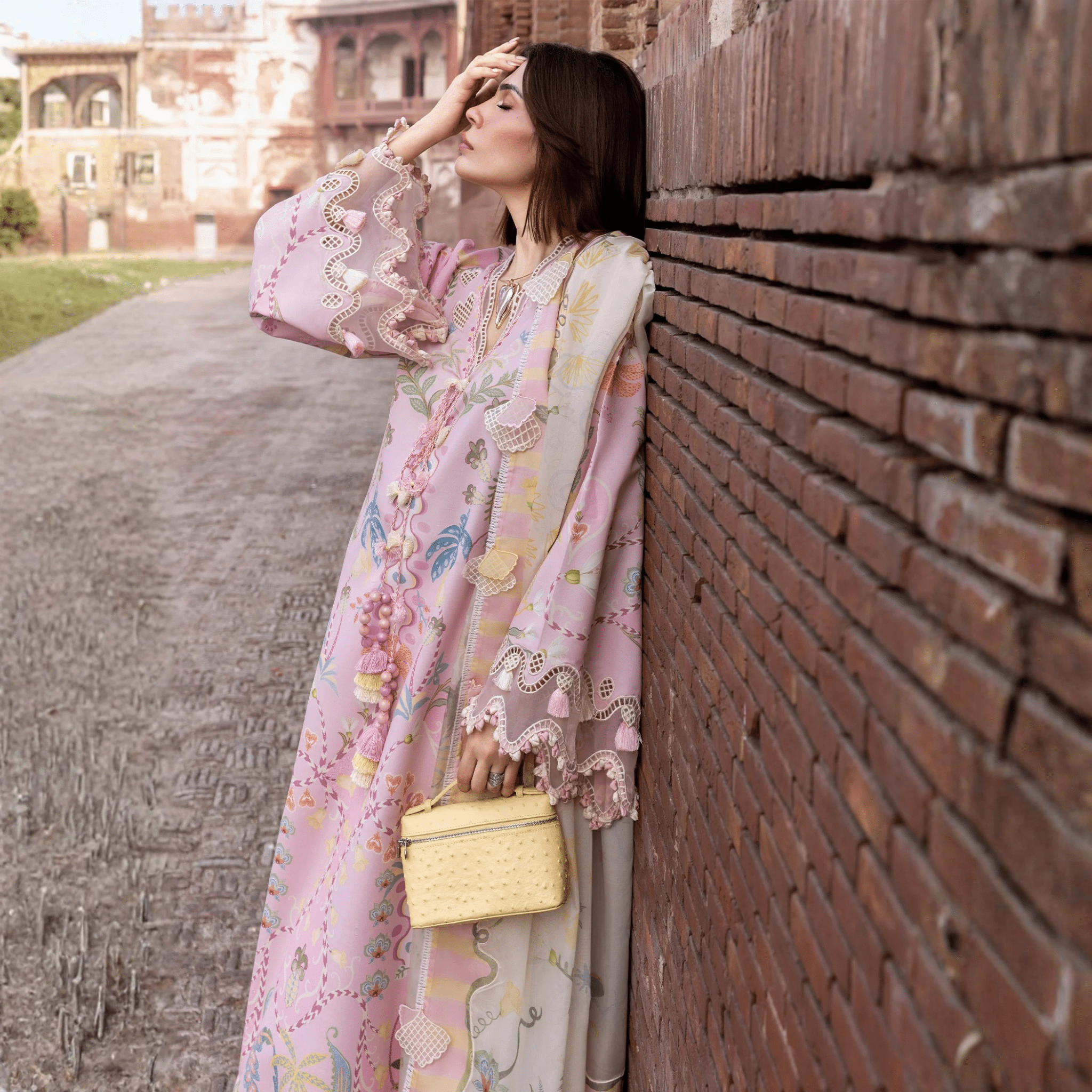 • Clothing: Embroidered/Printed suit for women - Made of best quality fabric - lawn or linen or chiffon - pure silk - Available at Najma Designs & Co. • Jewelry: Gold - plated stud earrings for