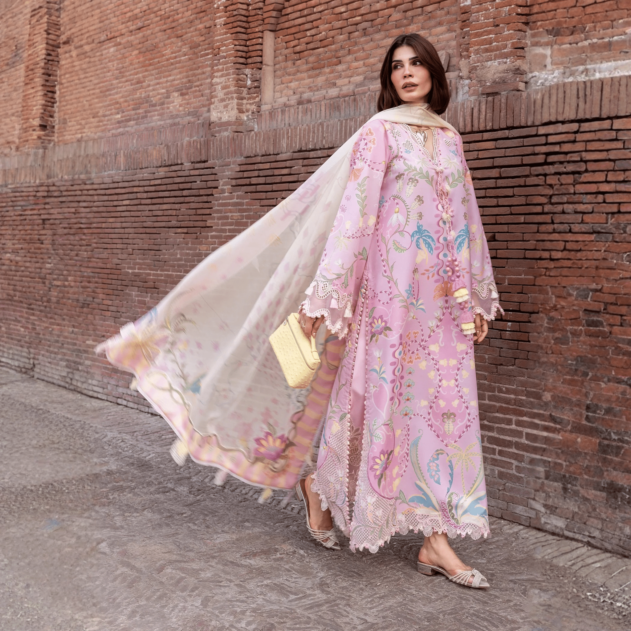 • Clothing: Embroidered/Printed suit for women - Made of best quality fabric - lawn or linen or chiffon - pure silk - Available at Najma Designs & Co. • Jewelry: Gold - plated stud earrings for
