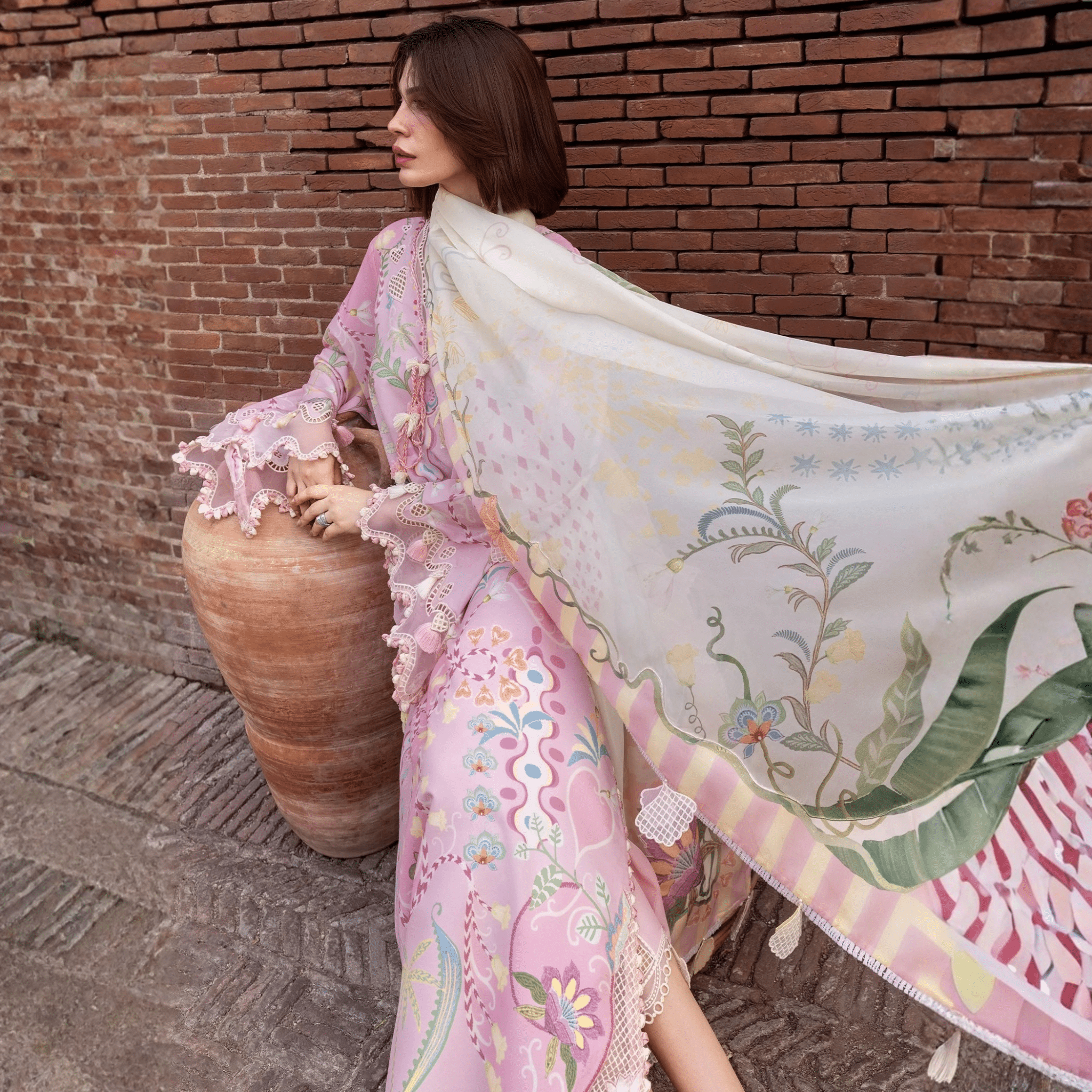 • Clothing: Embroidered/Printed suit for women - Made of best quality fabric - lawn or linen or chiffon - pure silk - Available at Najma Designs & Co. • Jewelry: Gold - plated stud earrings for
