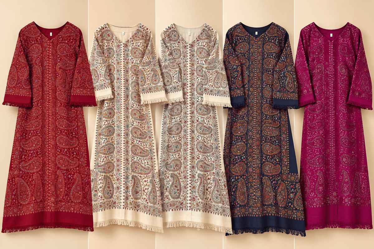 • Clothing: Embroidered/Printed suit for women - Made of best quality fabric - lawn or linen or chiffon- pure silk - Available at Najma Designs & Co. • Jewelry: Gold-plated stud earrings for