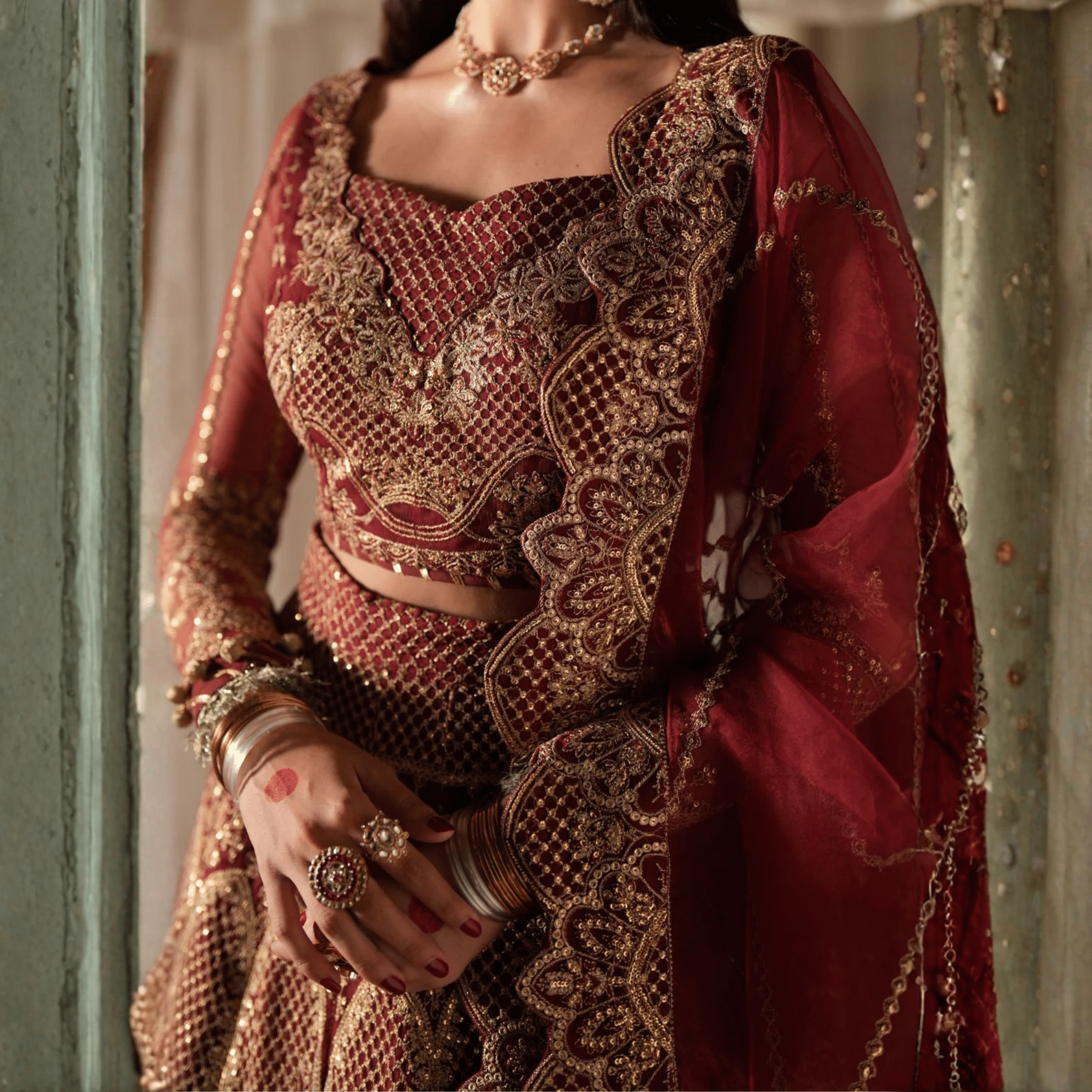 • Clothing: Embroidered/Printed suit for women - Made of best quality fabric - lawn or linen or chiffon - pure silk - Available at Najma Designs & Co. • Jewelry: Gold - plated stud earrings for