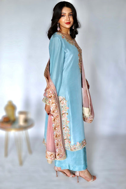 • Clothing: Embroidered/Printed suit for women - Made of best quality fabric - lawn or linen or chiffon - pure silk - Available at Najma Designs & Co. • Jewelry: Gold - plated stud earrings for