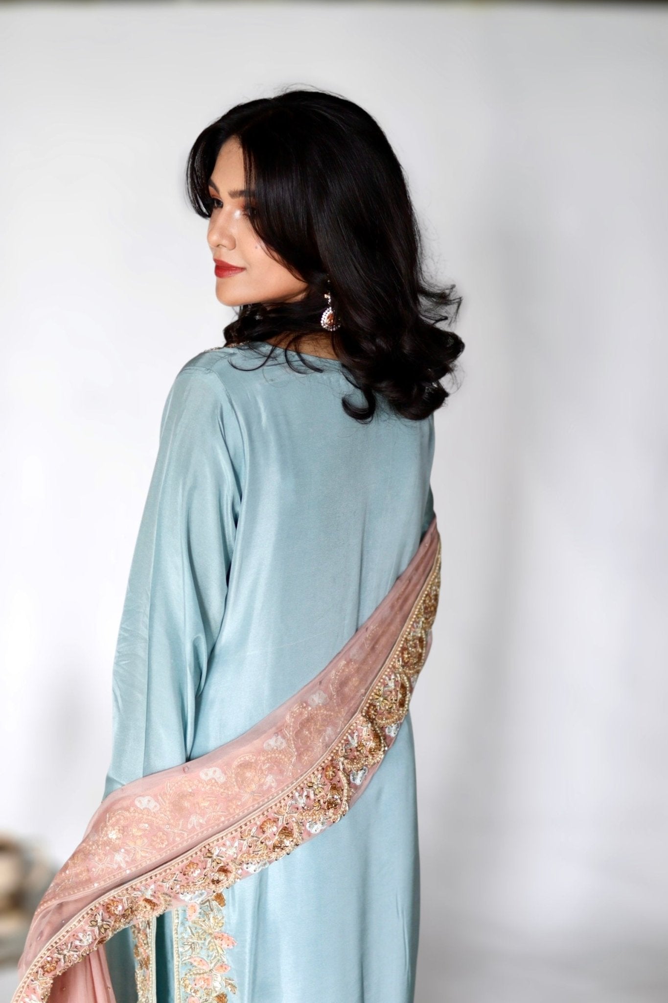 • Clothing: Embroidered/Printed suit for women - Made of best quality fabric - lawn or linen or chiffon - pure silk - Available at Najma Designs & Co. • Jewelry: Gold - plated stud earrings for