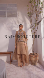 NajmaCouture | Sahra – Beige Korean Silk Farshi Suit with Studs, Sequins, Crystal & Pearl Hand Work