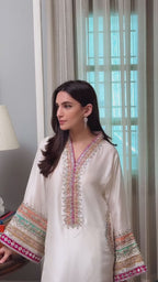NajmaCouture | Heer – 60gsm Silk Suit with Dabka, Naqshi & Arria Embroidered Dupatta – Pink & Black