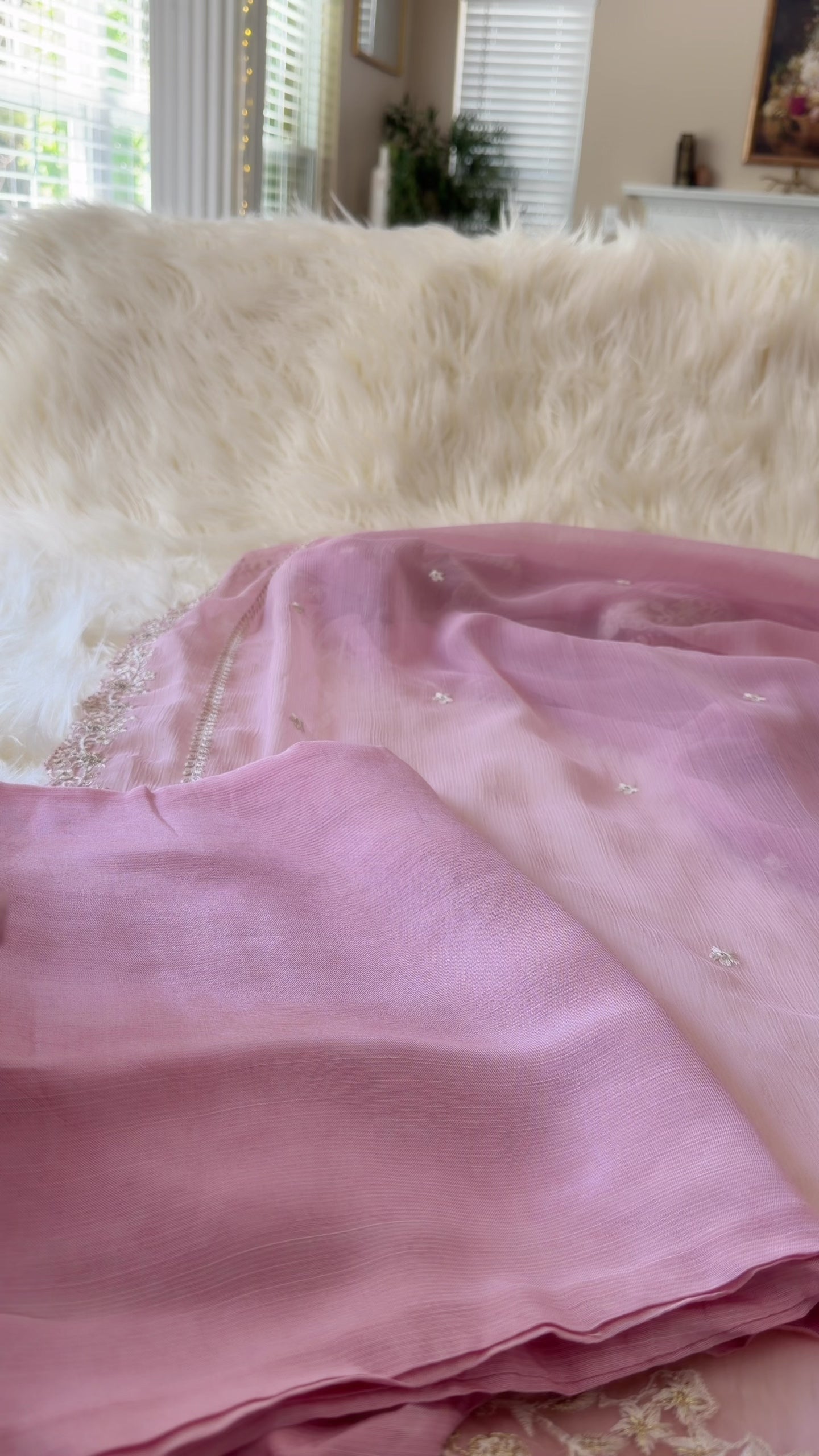 Tea Pink Embroidered Chiffon