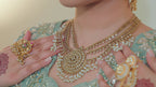 Amor'e – Turquoise Hand-Embellished Organza Maxi & Lehnga Choli with Tilla, Sequin & Pearl Work