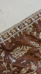 Antique Caramel Crushed Silk Garara Set with Hand Embroidery