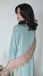 NajmaCouture | Pastel Silk & Chiffon 3-Piece Suit with Hand-Embroidered Dabka, Naqshi & Arria Dupatta