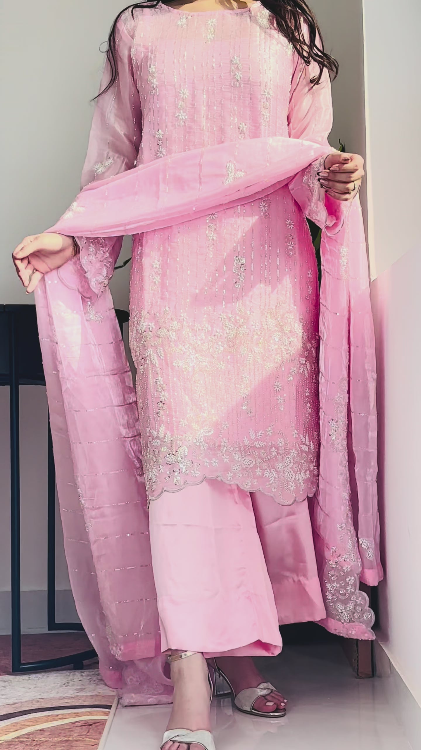 Bubblegum Pink Embroidered 3 Piece Suit