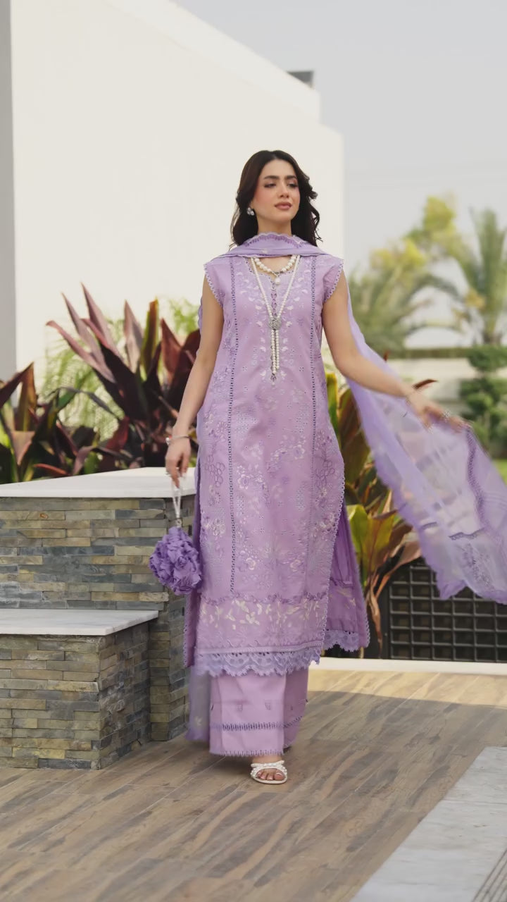 Sweet Violet | Aylin – Embroidered Lawn 3-Piece Suit with Bamber Chiffon Dupatta