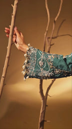 Green Slate | Aylin – Hand-Embellished Raw Silk 3-Piece Suit with Chiffon Dupatta