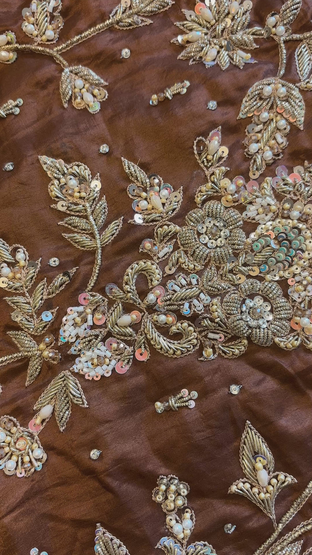 Antique Caramel Crushed Silk Garara Set with Hand Embroidery