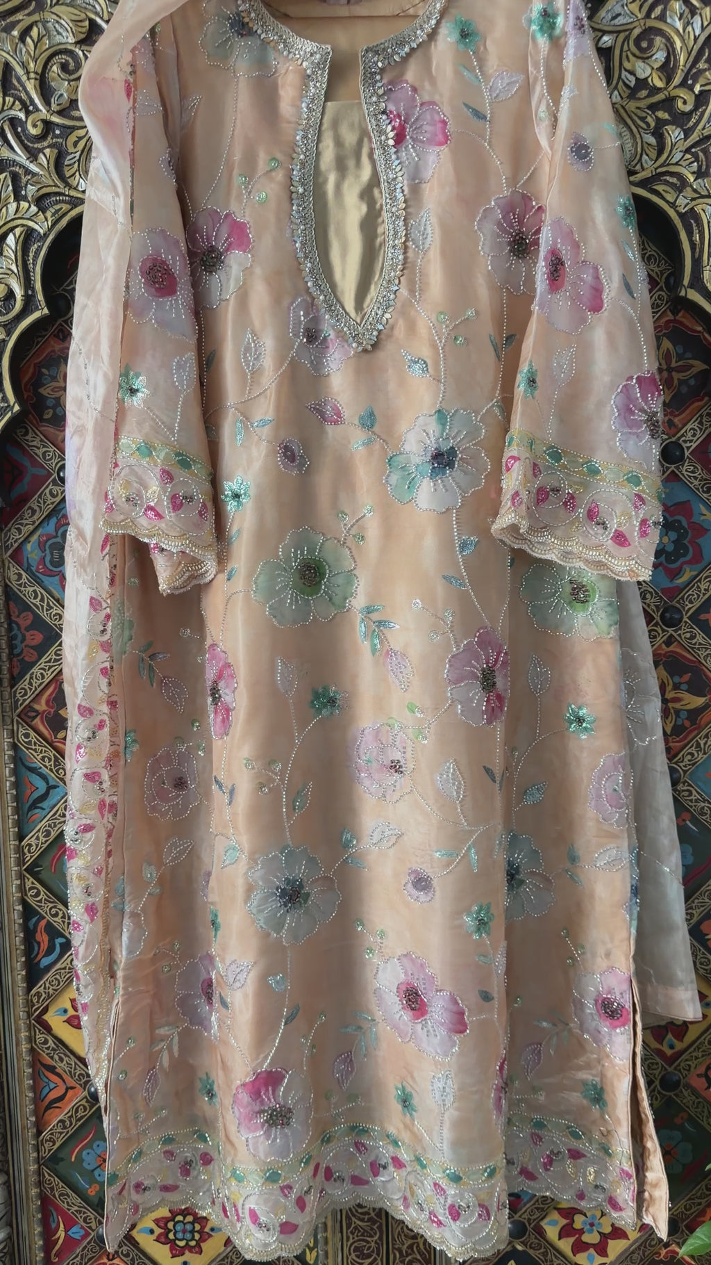 Pastel Bloom Embroidered Kaftan