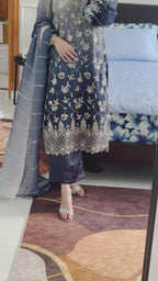 Ombré Blue Embroidered 3-Piece Suit