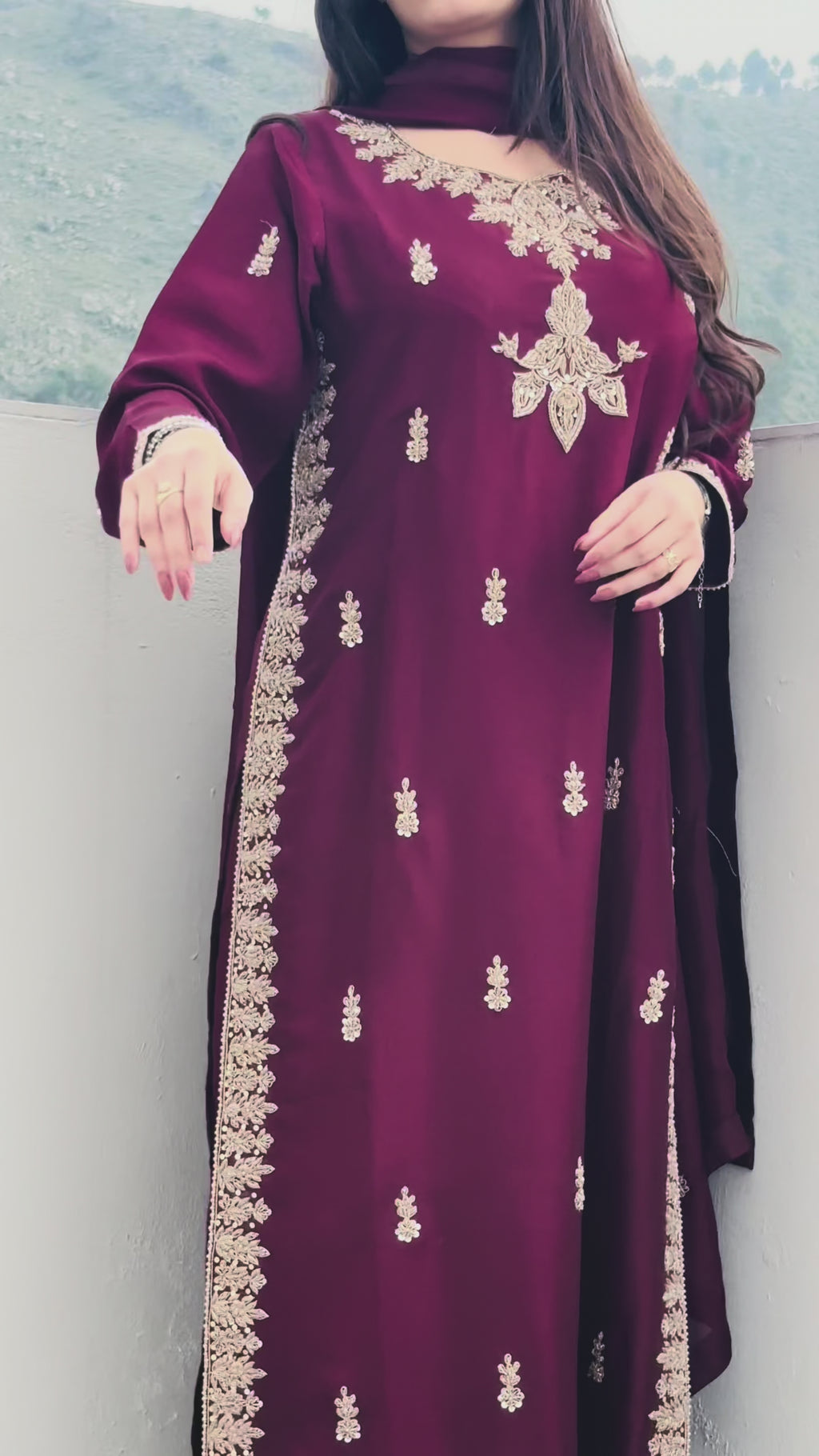 Maroon Meher Dabka Silk Suit