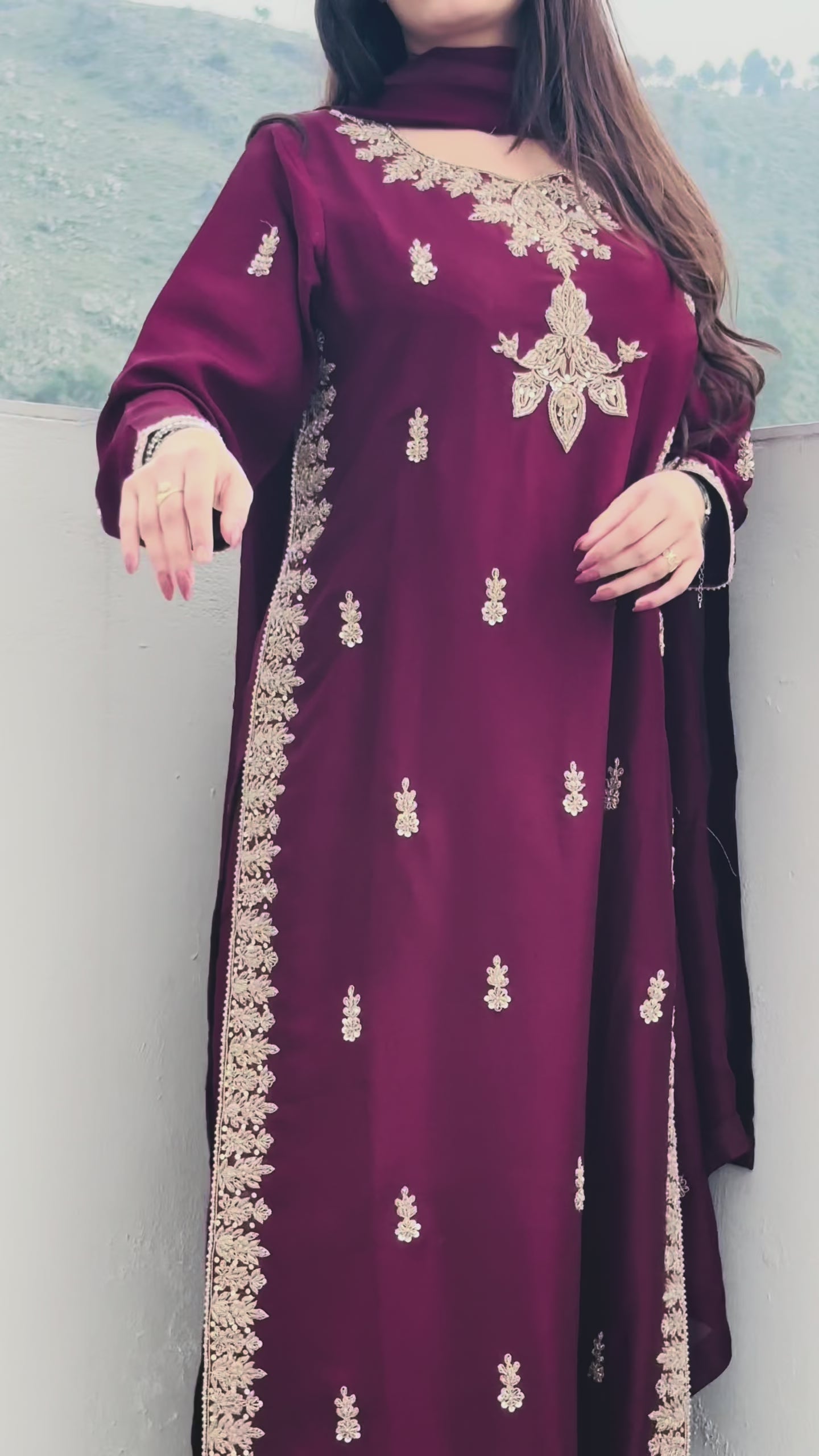 Maroon Meher Dabka Silk Suit