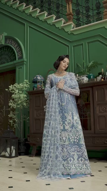 Before the Rain – Mushq | Soft Pastel Net Embroidered 4-Piece Lehenga Set
