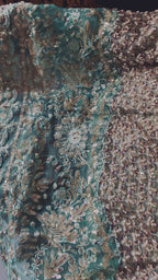 Amor'e – Turquoise Hand-Embellished Organza Maxi & Lehnga Choli with Tilla, Sequin & Pearl Work