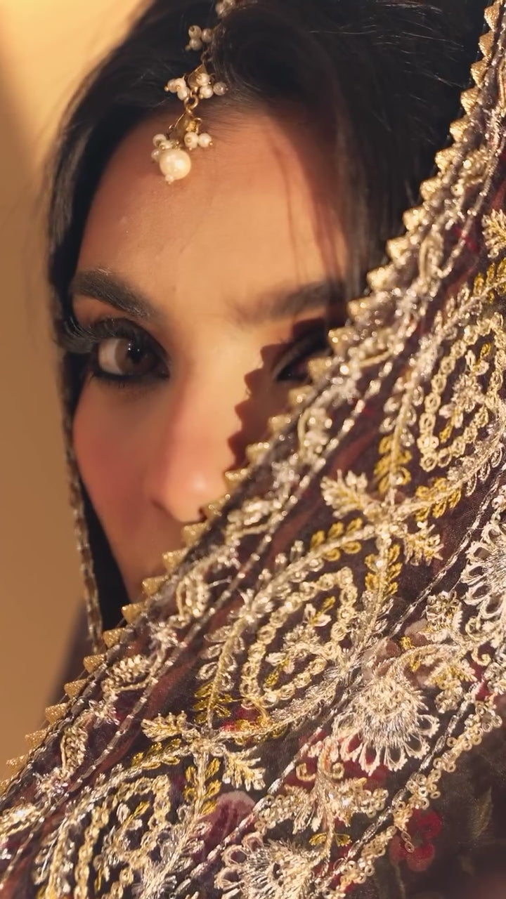Violet Bloom | Aylin – Maroon Hand-Embellished Raw Silk Gharara Set with Organza Dupatta