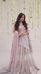 Gul | Blush Pink Tissue Blouse & Net Lehnga Choli with Embroidered Organza Dupatta