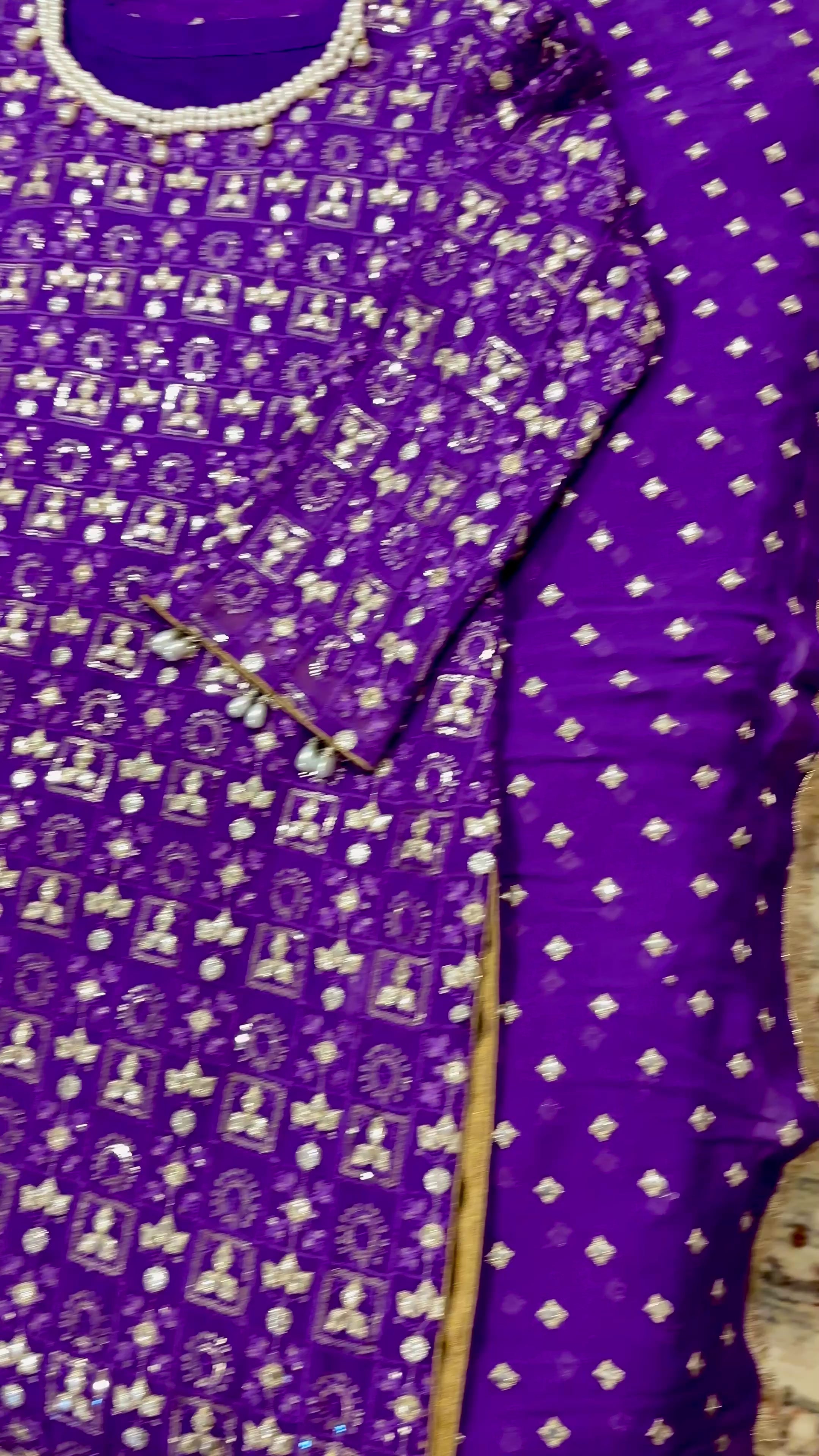 Purple Embroidered  Chiffon Suit