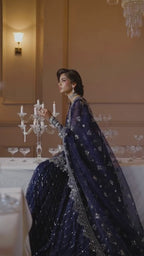 Dhanak – Akbar Aslam | Resham & Sequin Embroidered Net Formal 3-Piece Suit with Lehenga