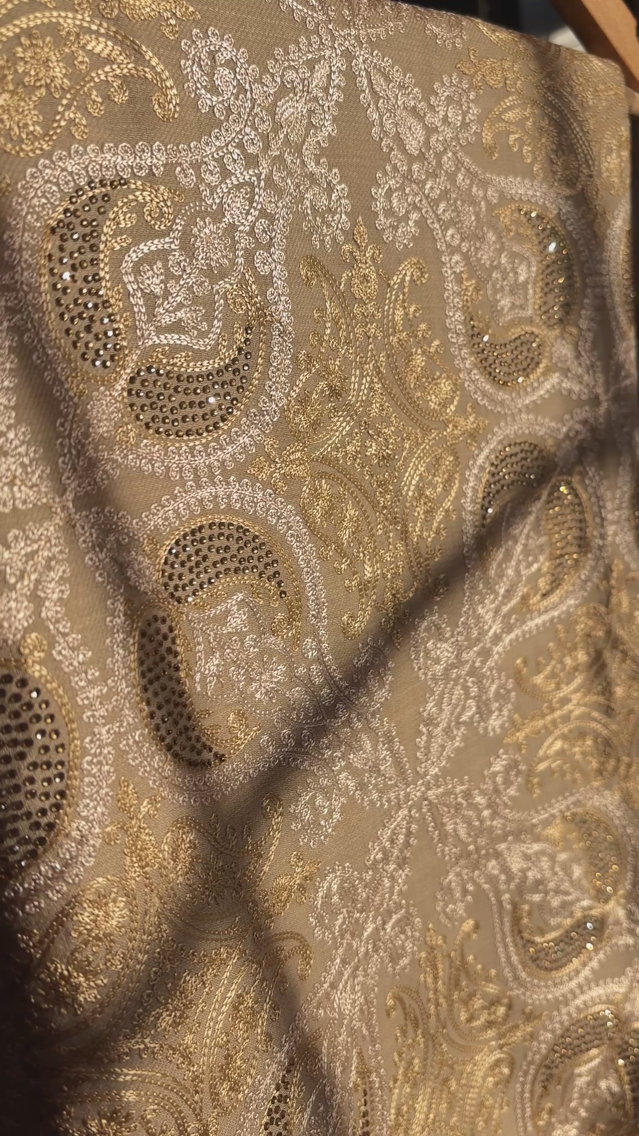 Beige Embroidered Stud Woven Shawl