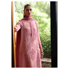 Stitched 3-Piece Chikankari Embroidered Linen Suit in Baby Pink – Jacquard Weaved Dupatta & Plain Linen Trouser 